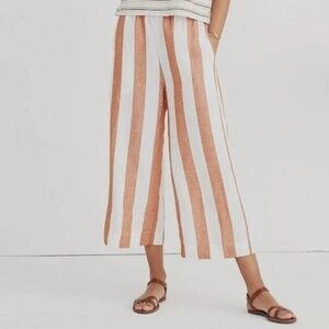 Beachlunchlounge White & Burnt Orange Striped Linen Crop Pants, size Medium